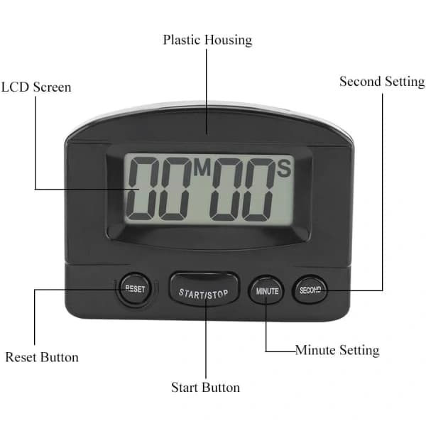 Digital Timer Bærbar Digitalt Ur Nedtællingstimer Stor LCD-Skærm Køkkenbrug