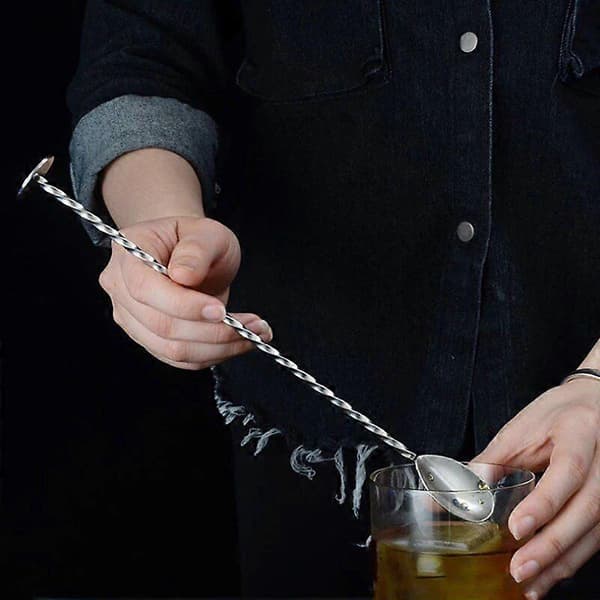 Rustfritt stål Rørskje Bar Spiralmønster Drinkshaker Muddler Rører Dobbel