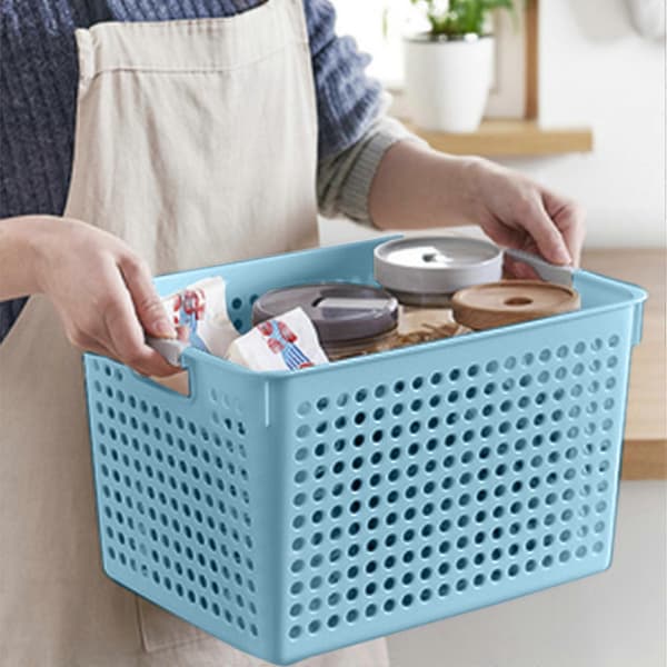 Plastic Laundry Basket - Silver Handle, Foldable, Space-Saving, Toy Storage (FMY) Blue Blue
