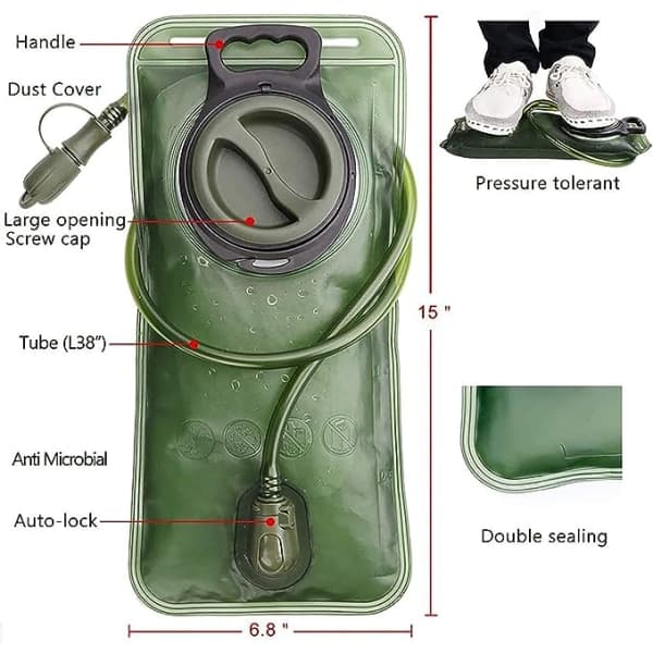 Hydration Bladder 2 Liter Leak-Proof Water Reservoir, Military Water Storage Container, BPA-Free Hydration Pack Replacement