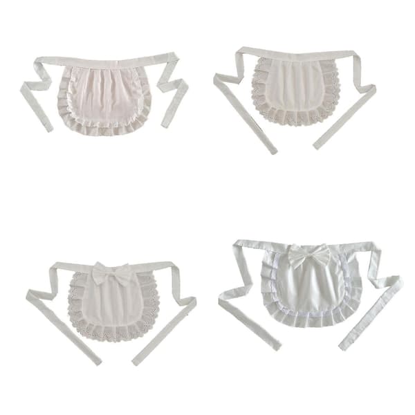 Forklæde til kvinder med to lommer, Halvforklæde, Servitricekostume, Forklæder til køkken, madlavning, restaurant, kaffebar White