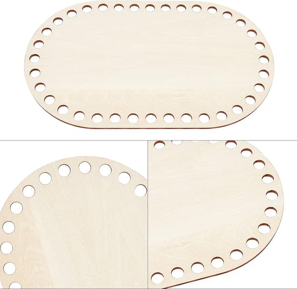 7 storlekar Naturlig Träkorgbotten, Oval Vit Solid Virkad Ba