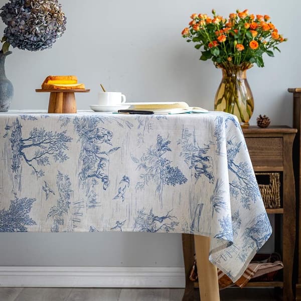 Klassisk rustikk linserviet med fransk bytrykk - Borddekorasjon for bondegård - 140x180 cm - Rektangulær - Blå