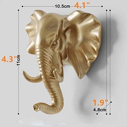 3-pack Elephant Giraffe Rhinoceros Head Wall Hooks Animal Shaped Coat Hanger (Gold)