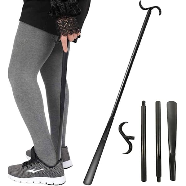 35.5\" Long Dressing Stick, Long Handle Shoe Horn for Seniors, Sock Aid, Adjustable, for Disabled and People with Back Problems