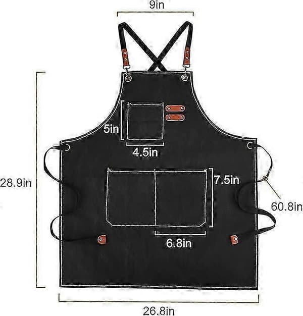 Canvas Aprons for Men with Pockets, Adjustable Strap and Large Pockets, Kitchen Apron for Cooking, Baking, Chef, Black