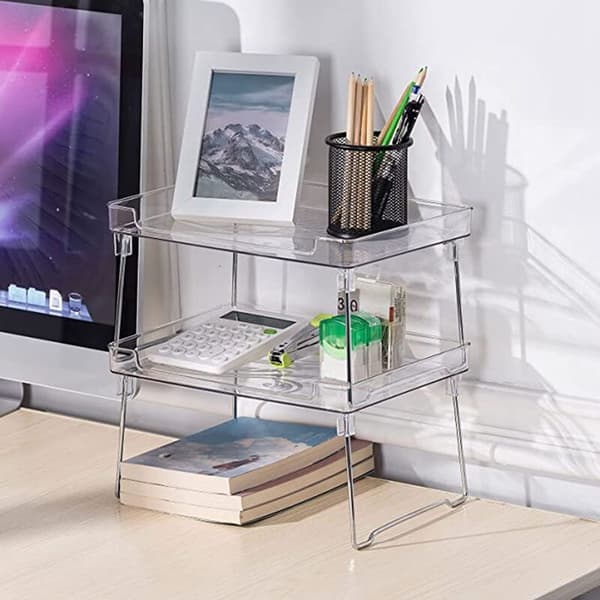 Stackable Cabinet Organizers and Storage, 2-Pack Cabinet Storage Organization, Clear Cabinet Shelves