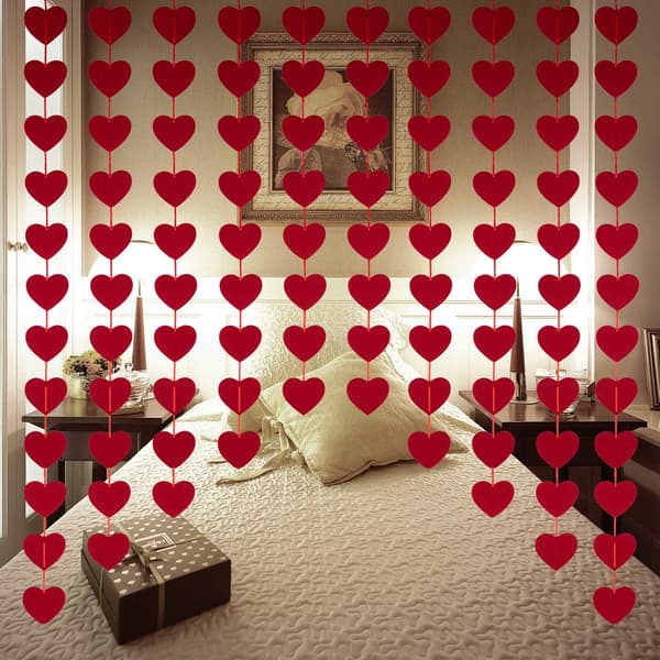 10 Red Felt Garland Hanging String Heart Shaped - No DIY Home