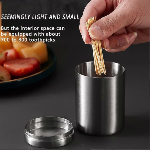 Small Stainless Steel Toothpick Holder, Textured, Sealed, Simple, Creative Toothpick Dispenser for Kitchen and Restaurant