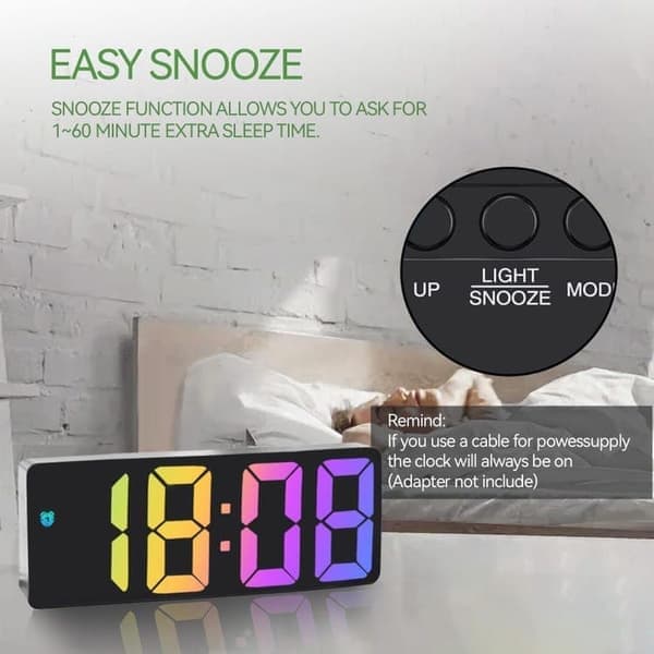 Digital väckarklocka med stor LED-display, USB-laddning, temperatur, datum