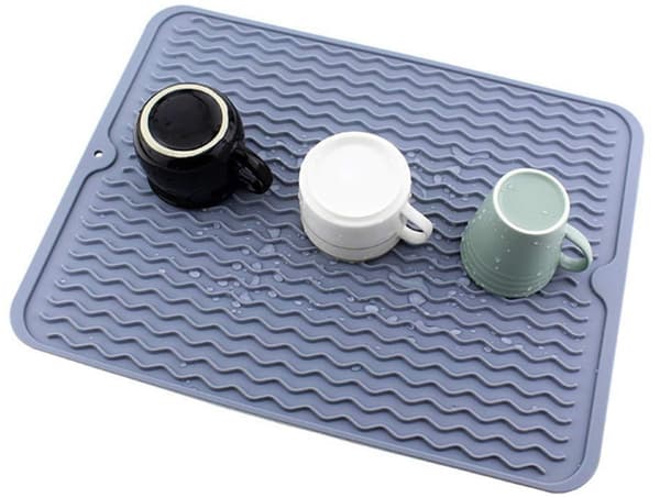 Dish Mat, Sink Mat, Heat Resistant Non-Slip, Dish Drying Mat, 40x30cm, Light Grey