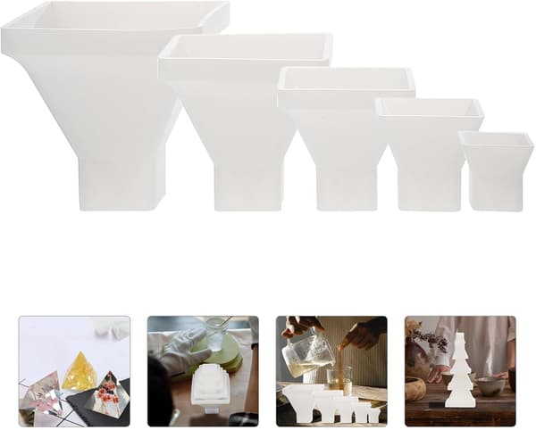 5 Pcs DIY Pyramid Silicone Resin Casting Molds 20mm-60mm, Round Crystal Epoxy Craft Molds