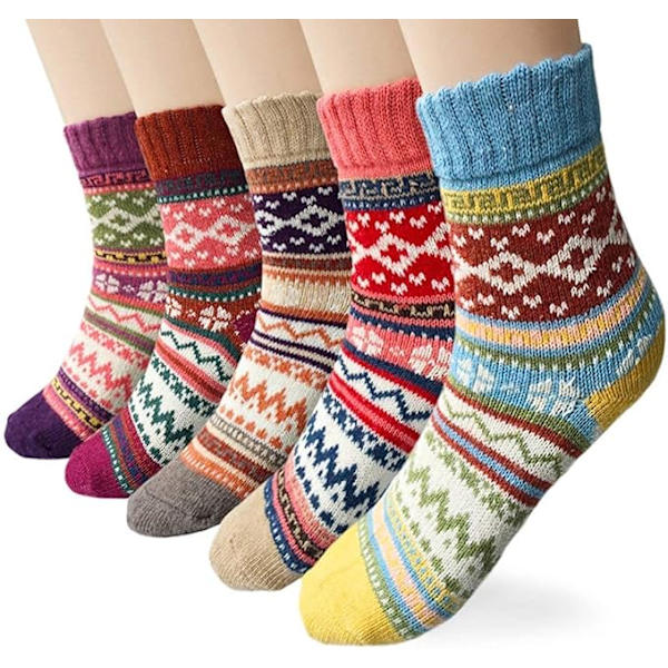 5 par damestrømper, varme ullstrømper for kvinner