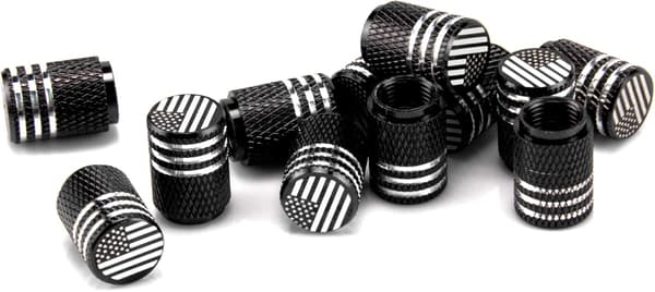 (Sort) Amerikansk Flag Ventilhat, 12 stk. Aluminiumslegering Gummi