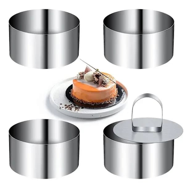 [RM] 4-pak Mini Kageforme i Rustfrit Stål, Rund Mousse Ring Sæt, 8 cm Diameter med Presseløfter, Tykkere Bageværktøj