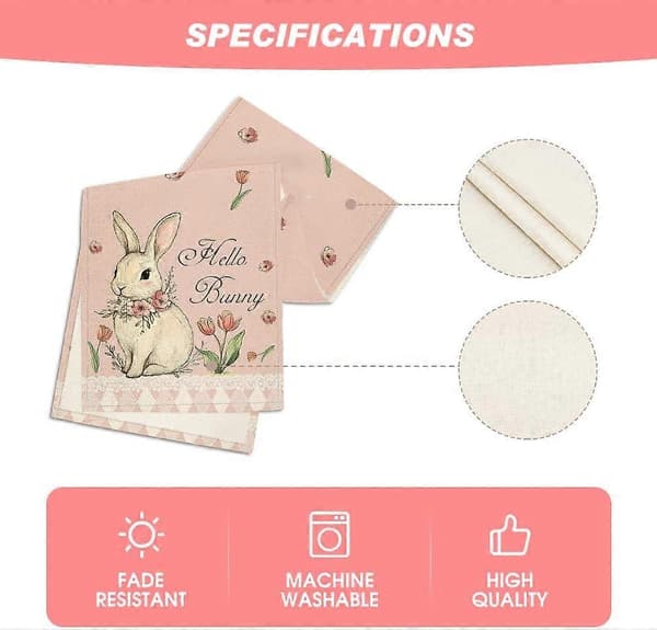 Pink Bunny Eucalyptus Tulips Easter Table Runner 13x72 Inch Spring Floral Kitchen Dining Decor Easter Party Table Decoration (FMY)