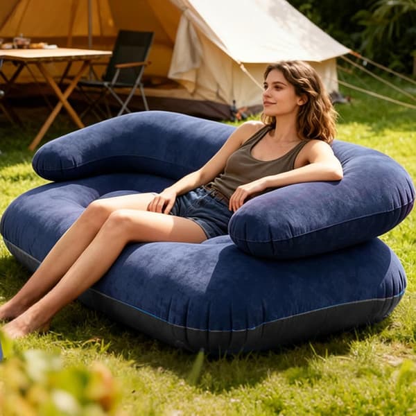 Oppustelig campingsofa, komfortabel, oppustelig og foldbar, med armlæn -