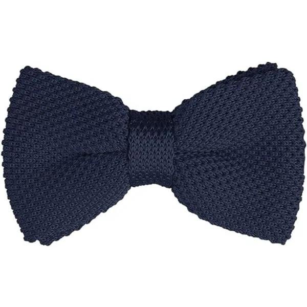 Men's Women's Knitted Bow Tie Solid Color Knitted Bow Tie Adjustable (Navy Blue)