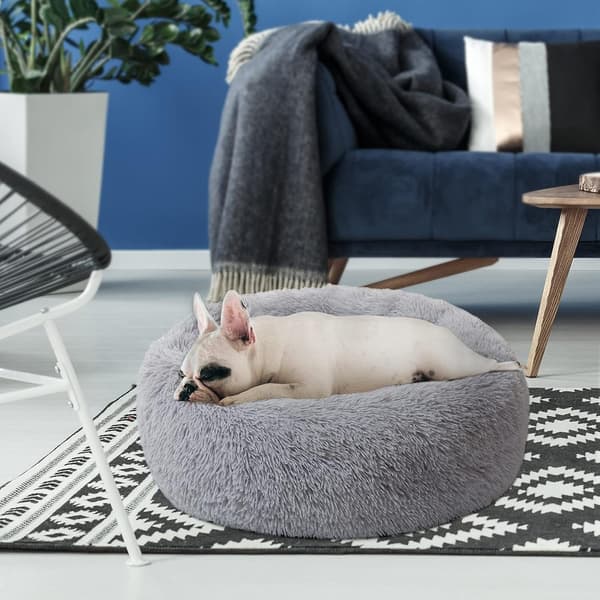 Katteseng Donut Cuddler, 50cm Grå Flurry Oppvarming Rund Plysjpute