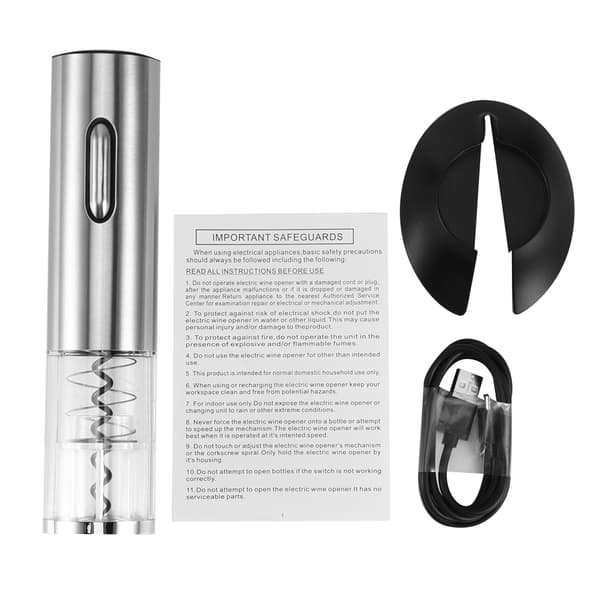 USB Rechargeable Electric Wine Opener, Automatic, Stainless Steel, Silver, EU Plug 0.5 0.5