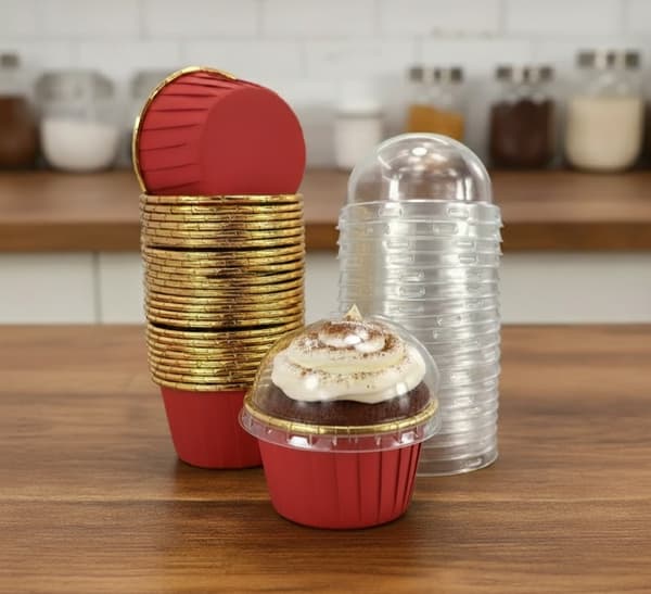 Muffin Tin with Lid 25pcs Cupcake Mold Aluminum Red