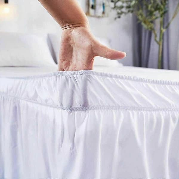 {PL} Bed skirt, single bed skirt with ruffle, solid color elastic, white, 150 x 200 + 38 cm