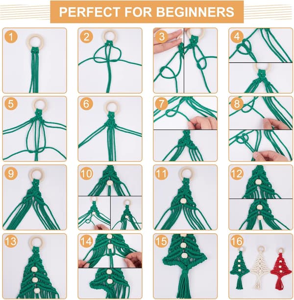 3-pack Macrame Christmas Tree Decoration Kit DIY for Beginners Ch