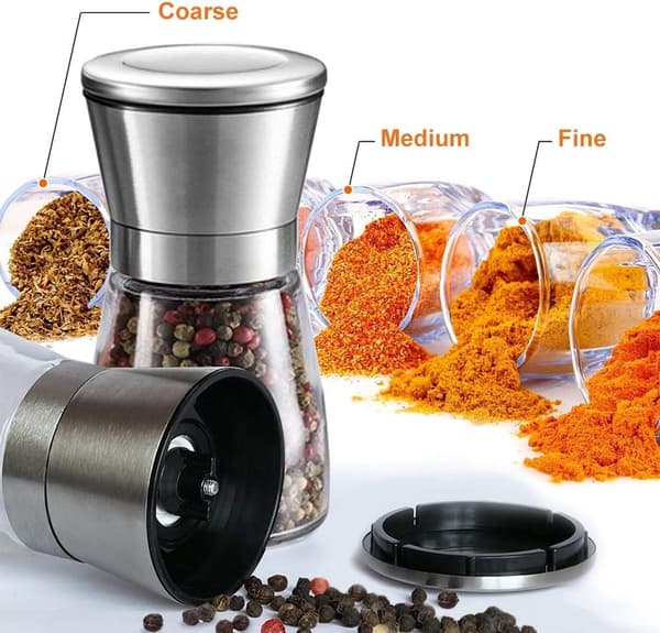 【NX】Two-piece Grinder Set, Pepper Grinder, Salt Grinder, Silver Kitchen Grinder Bottle, Spice Grinder, Glass, Silver, 180ml
