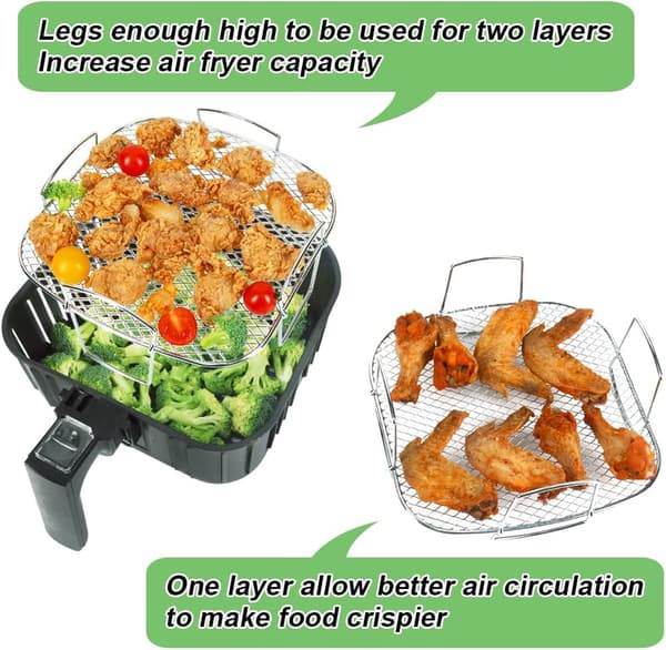 Airfryer-tilbehør 304 Rustfritt stål firkantet rist