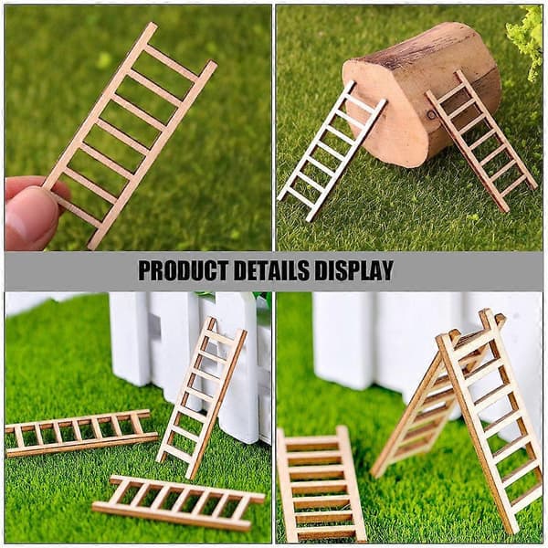 40 stk. mini træstiger, miniaturer, mikrolandskabsstige, dekorationstilbehør til gør-det-selv-pynt