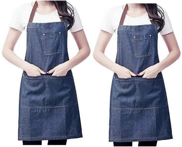 2 x Justerbart Denimforkle med Store Lommer for Kvinner og Menn til Matlaging Grilling Kafé
