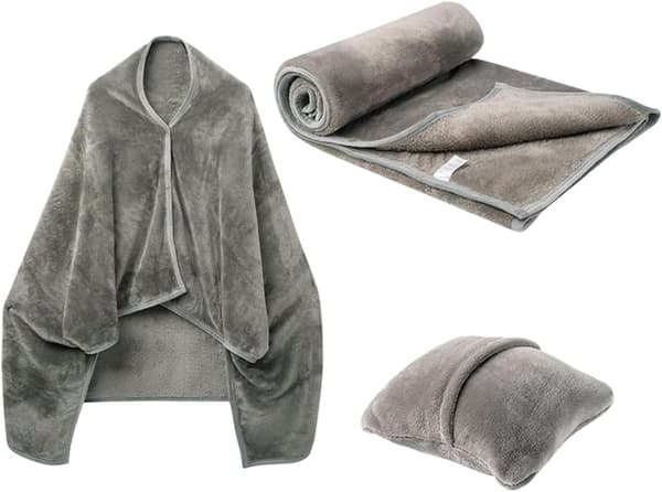 Kombinasjonsteppe, flanell, mykt og varmt, poncho, konvertibelt -