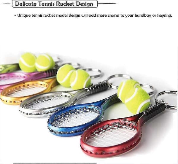18 delar mini tennisracket och boll nyckelring i metall present [DB]