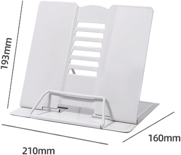 Book Stand Adjustable Metal Reading Holder Foldable for Books Documents and Tablet Home School Office White
