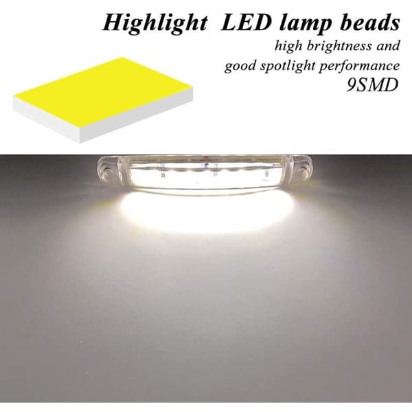 12V 9 LED sidemarkeringslys til bil, udvendig, hvide advarselsbaglygter til lastbil, trailer, 10-pak