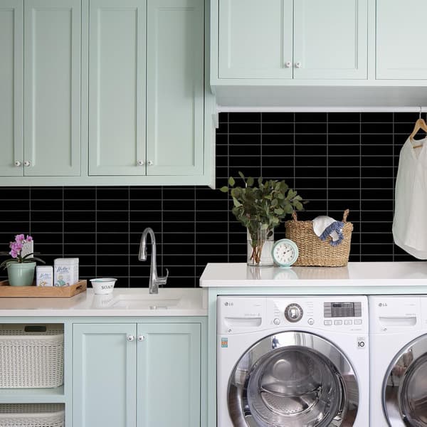 10-ark Peel and Stick Backsplash Fliser, 12\"×12\" Selvklæbende Stick-on Fliser, Limede Backsplash Fliser (Sort)