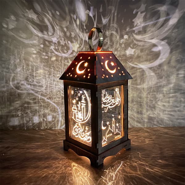 Wooden Wind Lantern Creative Eid Decorative LED Light for Indoor Outdoor A A