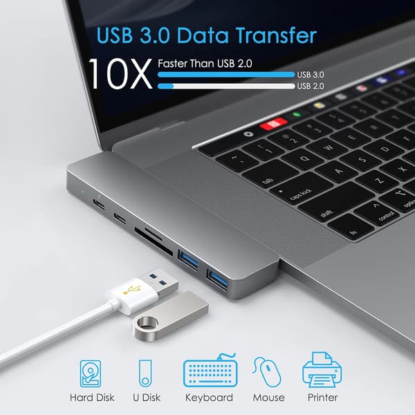 USB-C MacBook Pro/Air 13 \" 15 \" 16 \", 7-in-1 USB-C–HDMI 4K -sovitin