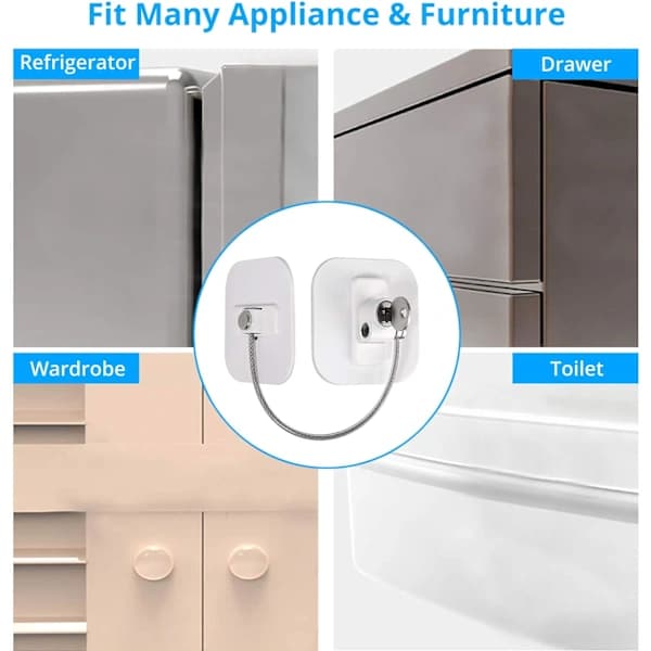 4-pack Freezer Door Lock with Self-Adhesive Cable Holder and Key