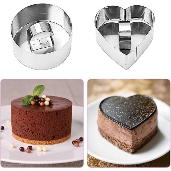 6-delt sæt - Kageform i rustfrit stål - Dessertform - 8 cm - Mousseform - 3 former - Non-stick værktøj