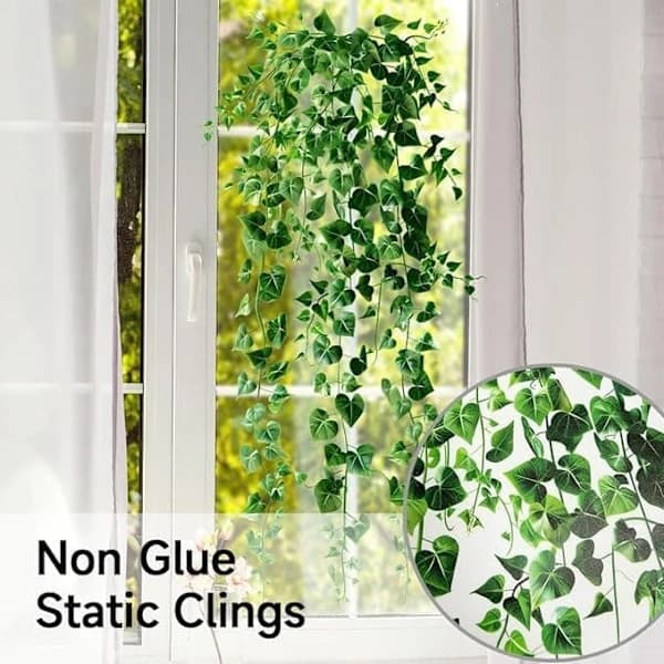 2-pack Window Decals Green Leaf Vines Static Clings Double-Sided Reusable for Home Office Glass Windows 60 x 30 cm