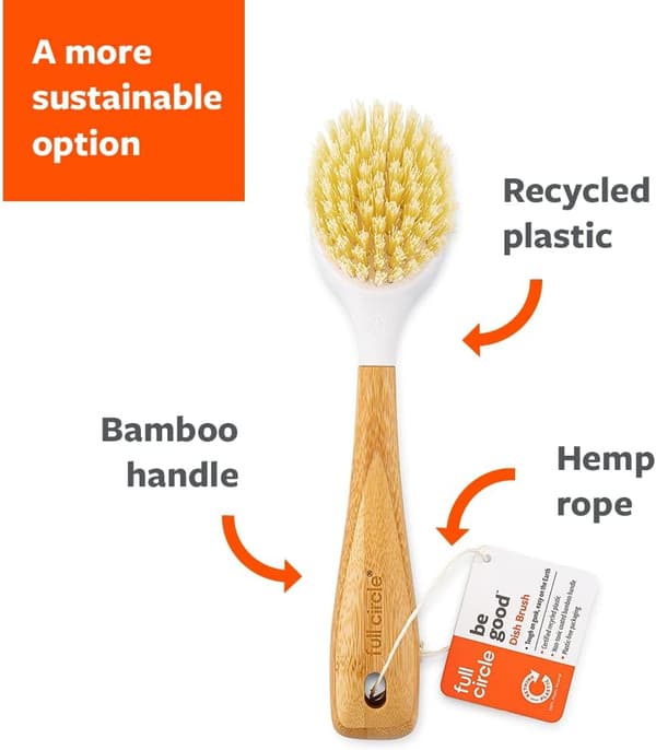 Good Kitchen Dish Brush with Bamboo Handle, Single Brush, Whi DXGHC