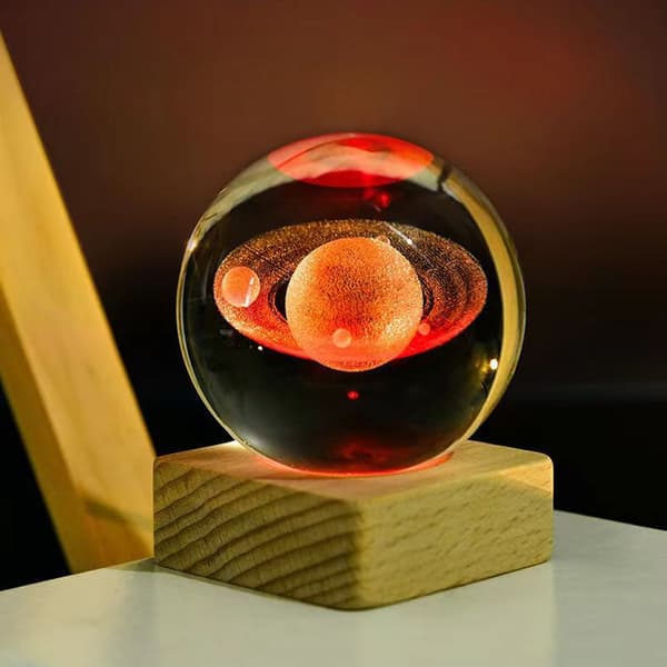 3D Galaxy Krystallkule USB Nattlys Dekorativ Glødeball for Voksne Barn Gaver Måne Moon