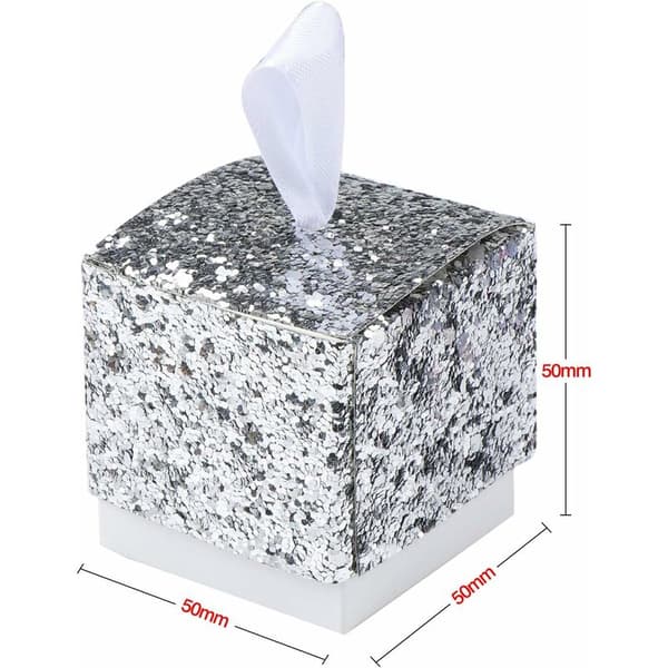 Glitter Paper Candy Box, Glitter Wedding Party Box, Creative Party Paper Gift Box - Silver 25pcs-