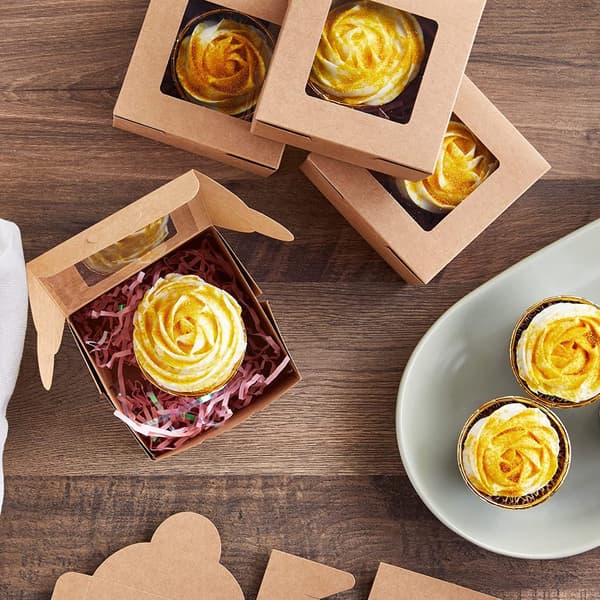 Brown Kraft Paper Boxes with Transparent Window (35-pack) - Cake Box