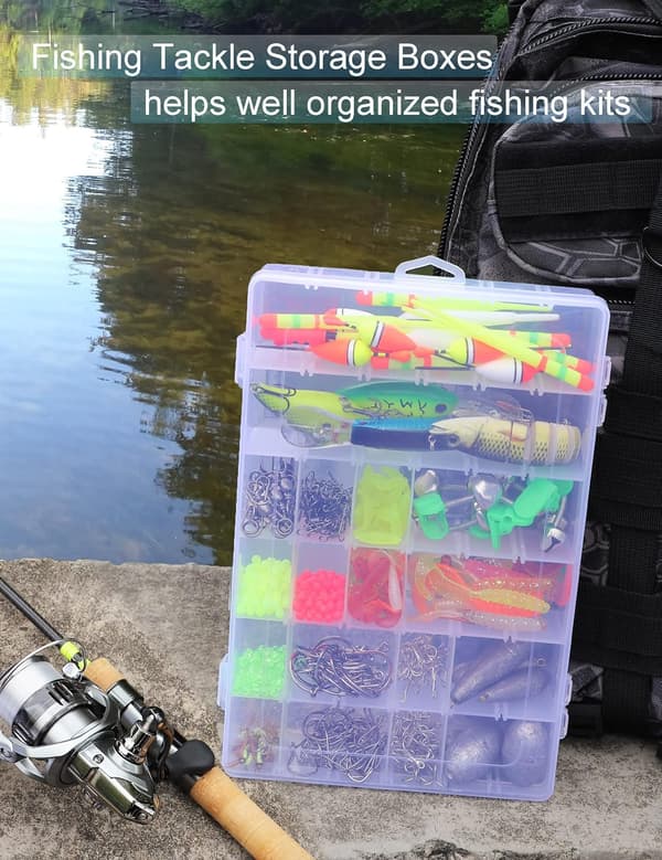 Fishing Tackle Storage Boxes with Removable Dividers, Transparent