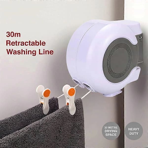 30 meter innfellbar klesvasklinje med doble liner
