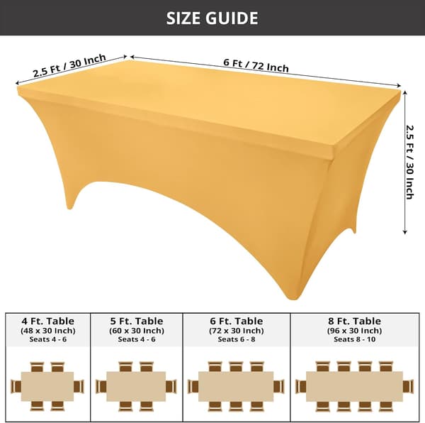 Kitchen Spandex Tablecloth 2-pack [6FT, Gold] Snug, Tight, Washable and Durable Stretch Rectangular Patio Tablecloth