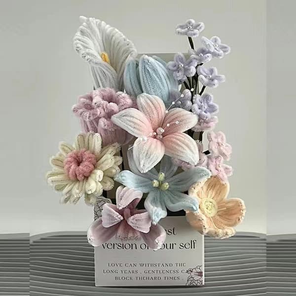 DIY Blomsterbukett Kit – Piprensare Hantverksset med Presentförpackning Handgjort Konstkit*Makroner* Macarons Macarons