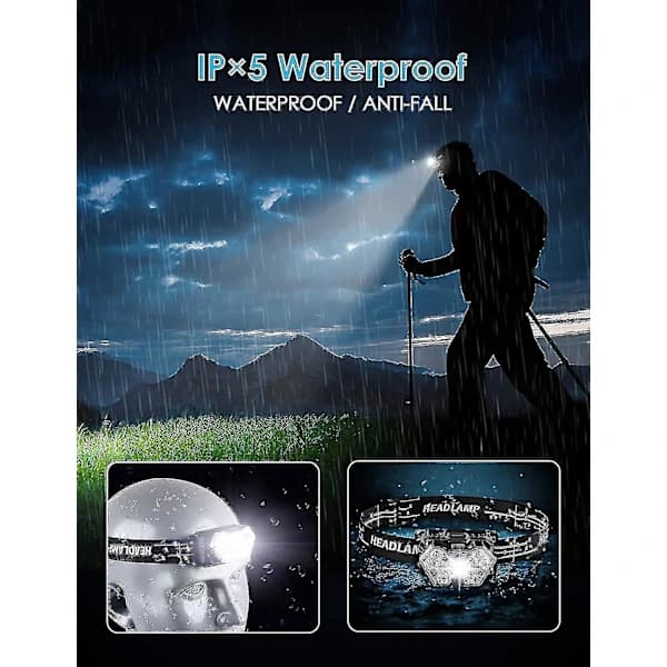 Vanntett 12000 Lumen Hodelykt Oppladbar Frontlykt 9 LED-lys